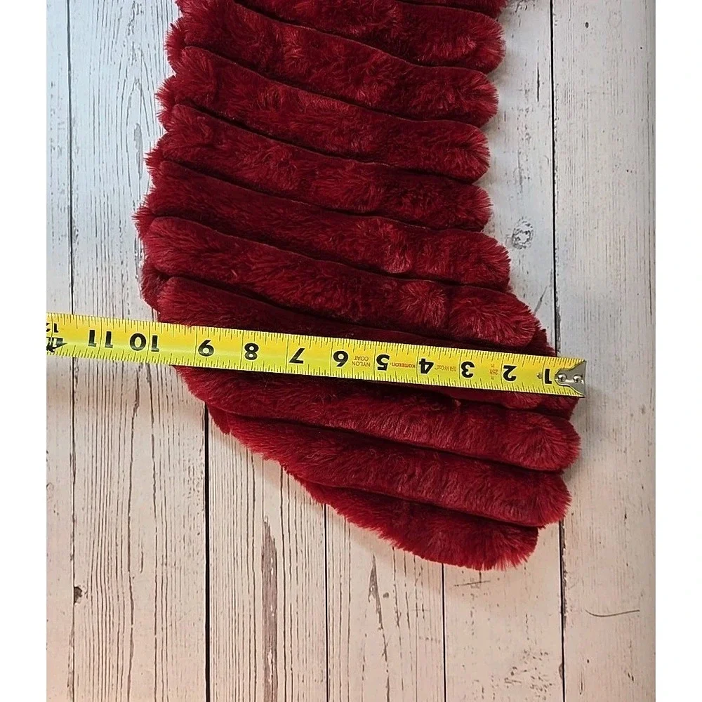 Merry Bright Faux Fur Burgundy Christmas Stocking With Pom-Pom Accent 21